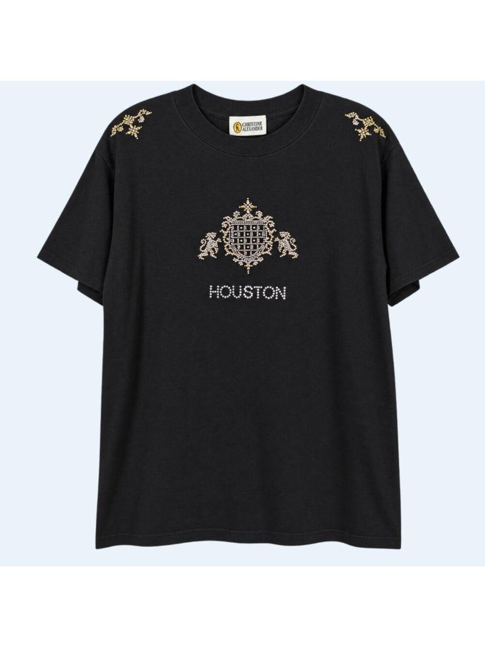 CHRISTINE ALEXANDER short sleeve black gold Rhinestone Houston Tshirt Tee M